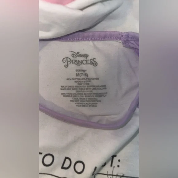 Disney Princess Girls 7/8 Raglan Sleeve Shirt - Purple and White - Picture 4 of 4